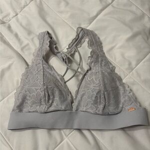 Lace Bralette with Strappy Back - Light Gray/Blue
